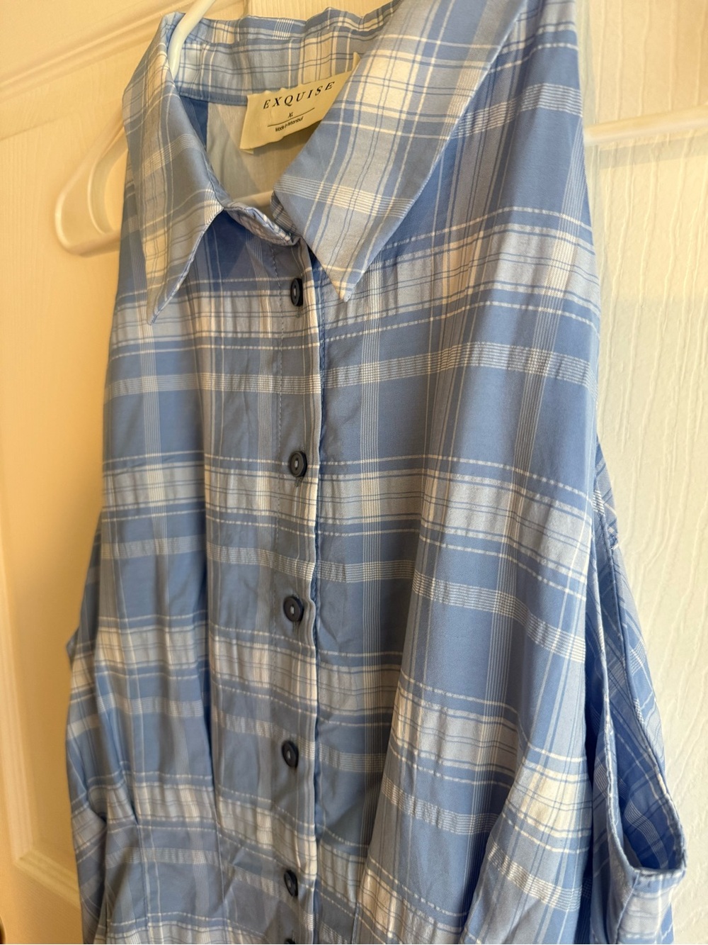 Exquise Anthropologie Tobie Blue Plaid Mini Shirtdress XL - Picture 3 of 4